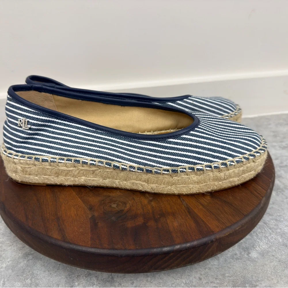 The Lauren‎ Ralph Lauren Luize Striped Canvas Ballet Espadrille Sz 7